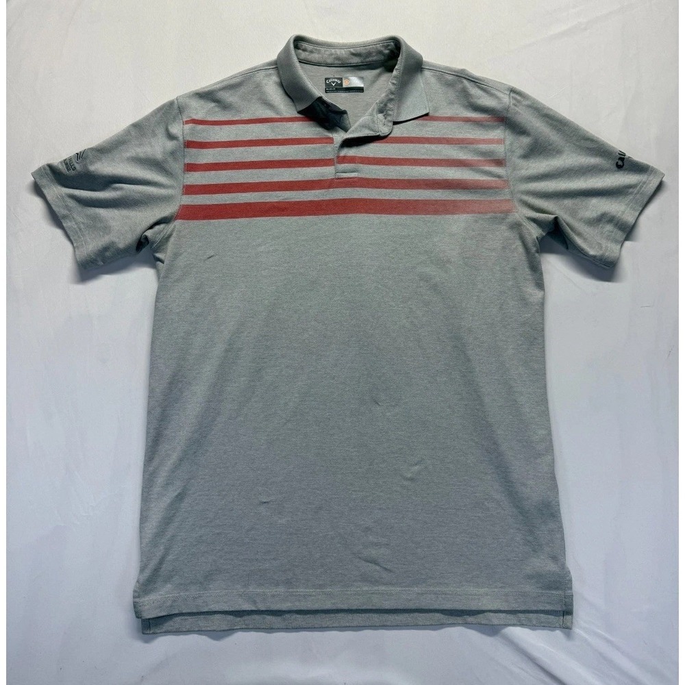 Callaway‎ Opti Dri Polo Shirt Mens M Gray Red Stripes Gateway Hills Golf Course